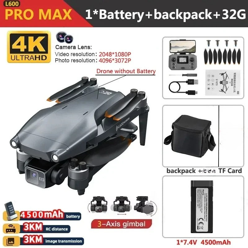 L600 PRO MAX Drone 4K Three-Axis PTZ HD Dual Camera Laser Obstacle Avoidance Brushless Motor GPS 5G WIFI RC FPV Quadcopter Toys