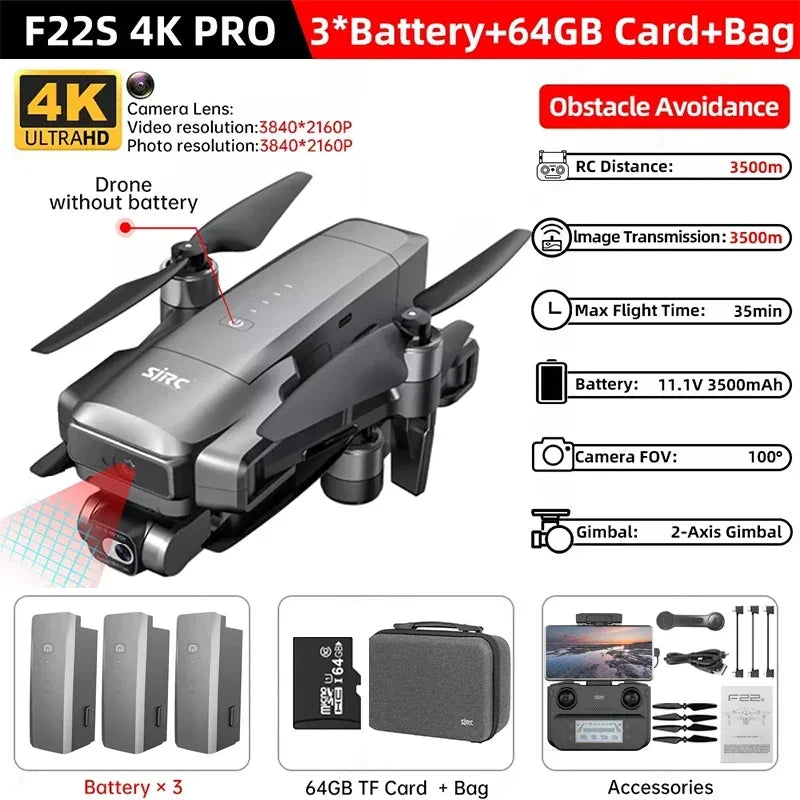 IN Stock SJRC F22 / F22S 4K Pro GPS Drone 4K Profesional RC Quadcopter With Camera 2 Axis Stabilized Gimbal 5G WiFi FPV Drones