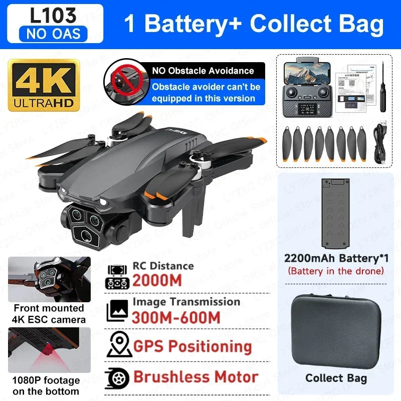 LYZRC L103 MAX GPS Brushless Motor Drone Professional HD Dual Camera 360° Laser OAS 5G Wifi FPV Foldable RC Aerial Helicopter