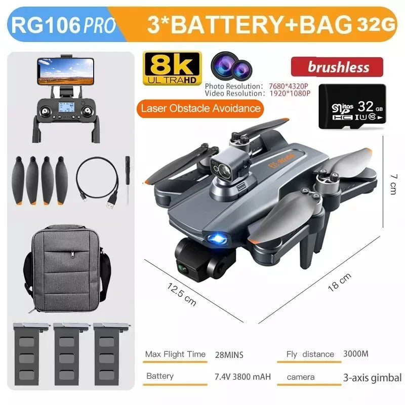 RG106 PRO Drone 8k Dual Camera Profesional GPS Drones With 3 Axis Brushless Rc Helicopter 5G WiFi Fpv Drones Quadcopter Toy