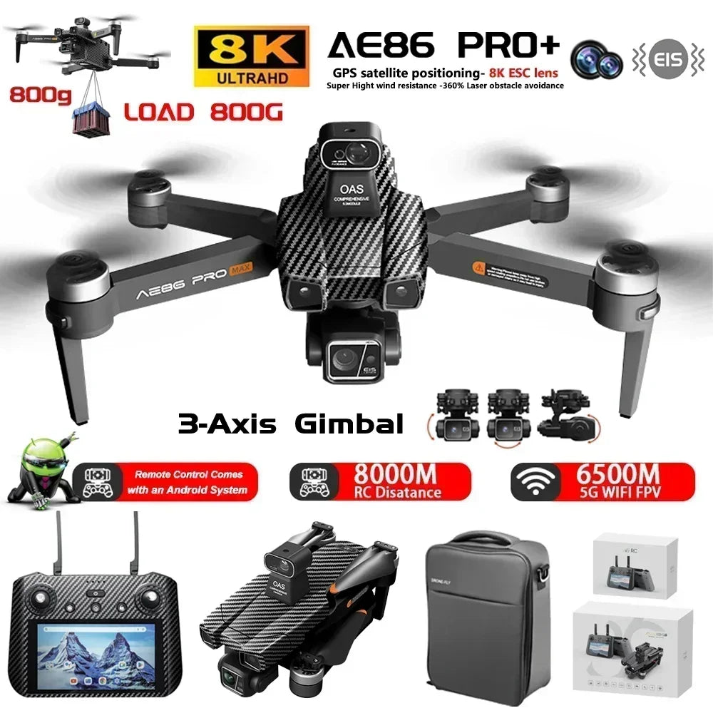 AE86 PRO Max+ Profesional Drone with Obstacle Avoidance FPV GPS Quadcopter 8K HD Camera 3-axis gimbal Aerial Photography RC Dron