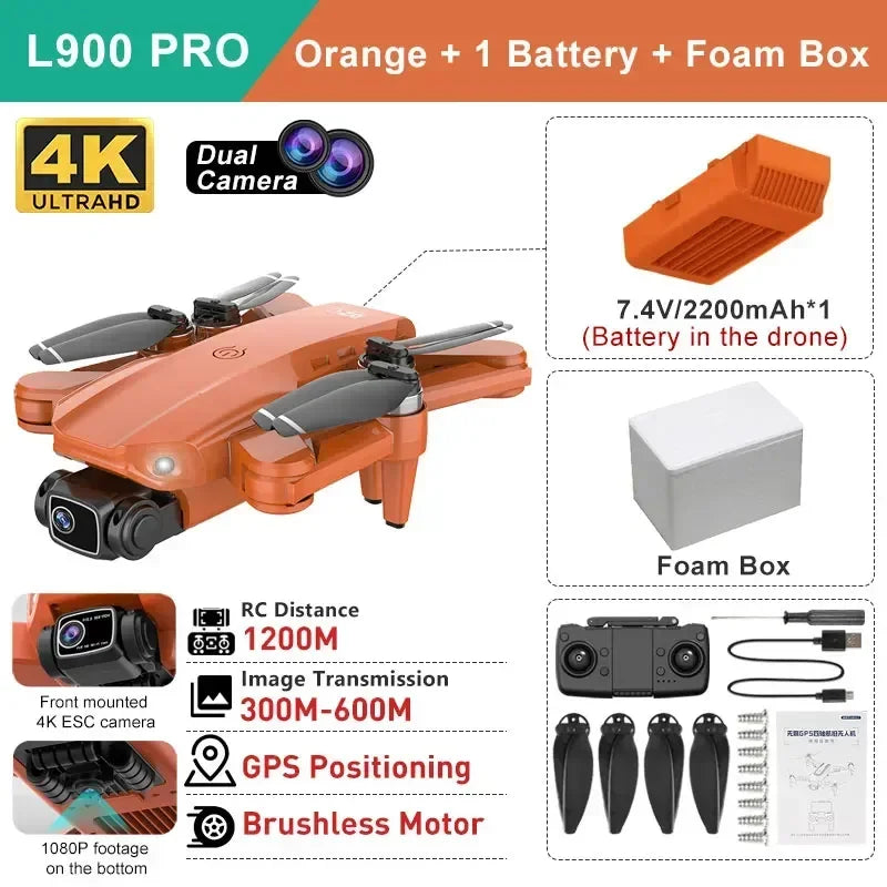 LYZRC L900 pro GPS Drone with 4K HD Dual Camera 5G Brushless Quadcopter RC Aircraft Foldable WIFI Photography Cam