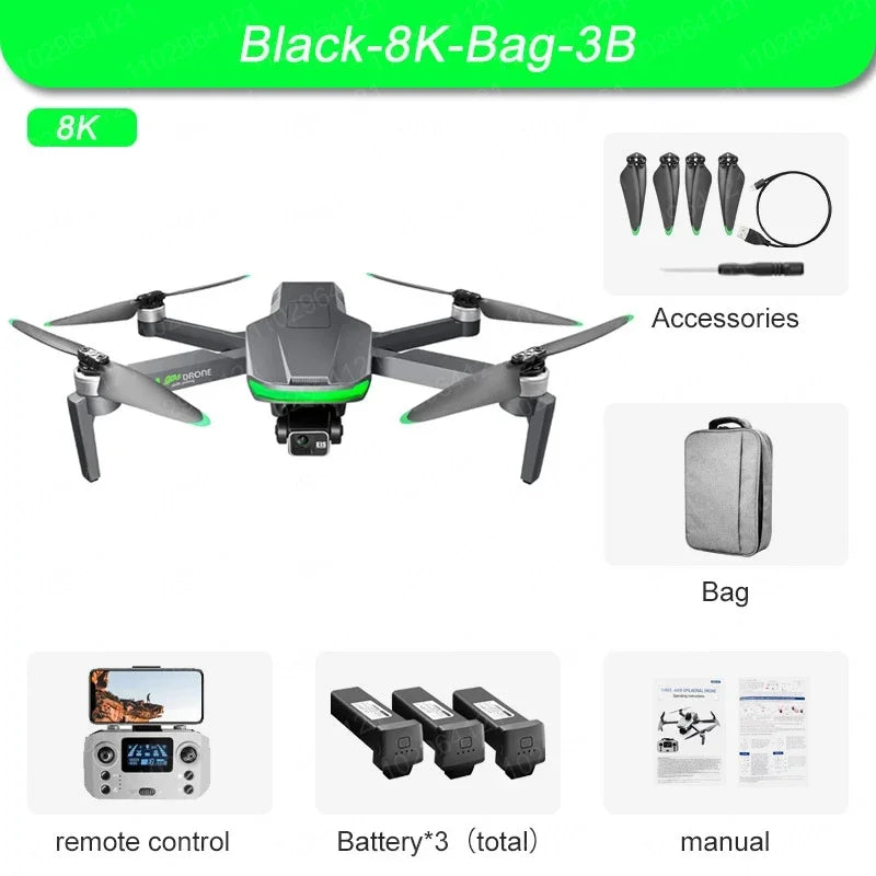 S155 pro GPS Drone with 4K HD Camera Aerial FPV 8K 3-Axis Anti-Shake Gimbal Brushless Motor Obstacle Avoidance for Toys