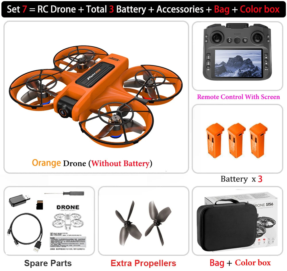 S156 Drone HD Dual-Camera Aerial Photography Remote Control with Screen Aircraft Optical Flow Hover Brushless RC Quadcopter Toy