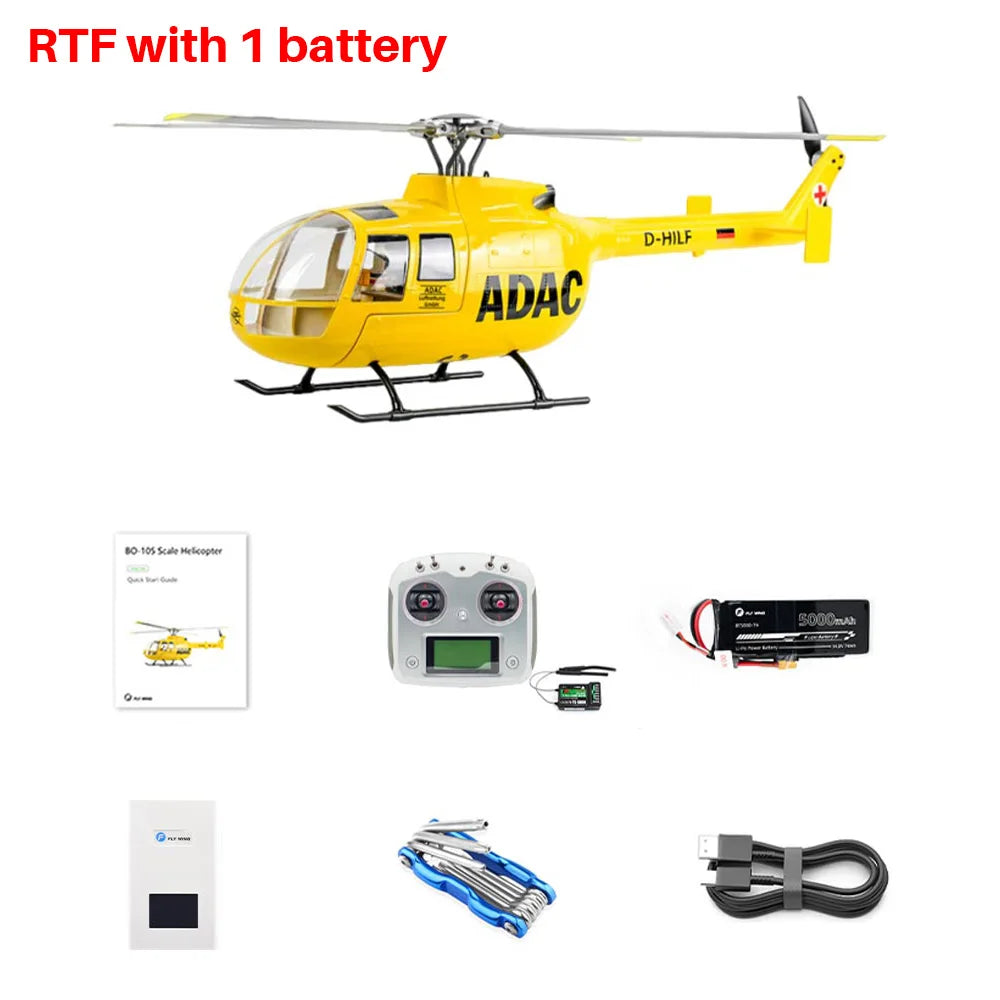 FLYWING BO105 RC Helicopter ADAC 470 class 6CH scale helicopter BO105 rc Plane 4 blades rotor head one-key return Airplane Toys