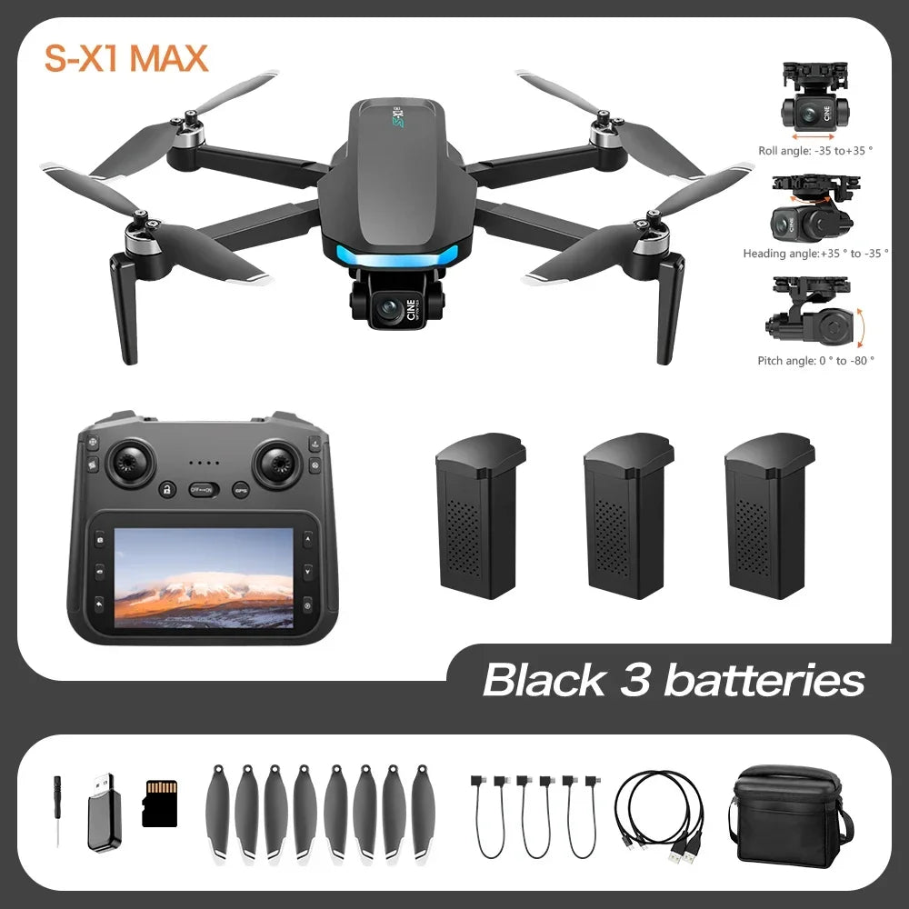 2025 S-X1 GPS pro Drone 8K HD Camera 3-Axis Anti-Shake Gimbal EIS 5G Screen Control Brushless Quadcopter RC Toy Gift