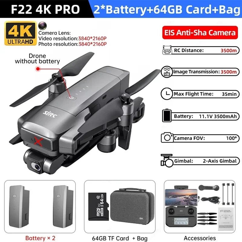 IN Stock SJRC F22 / F22S 4K Pro GPS Drone 4K Profesional RC Quadcopter With Camera 2 Axis Stabilized Gimbal 5G WiFi FPV Drones