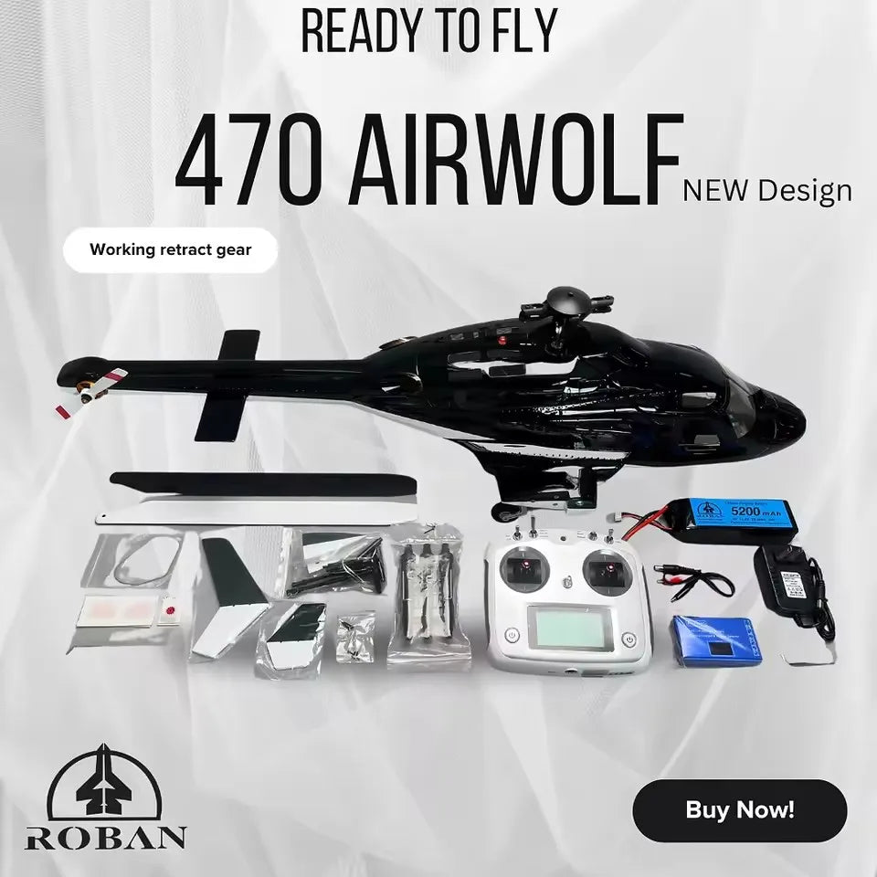 ROBAN 470 Size Airwolf Helicopter RTF - Ready to Fly Scale RC Model with One-Key Return & LED Navigation Lights Toy Gift