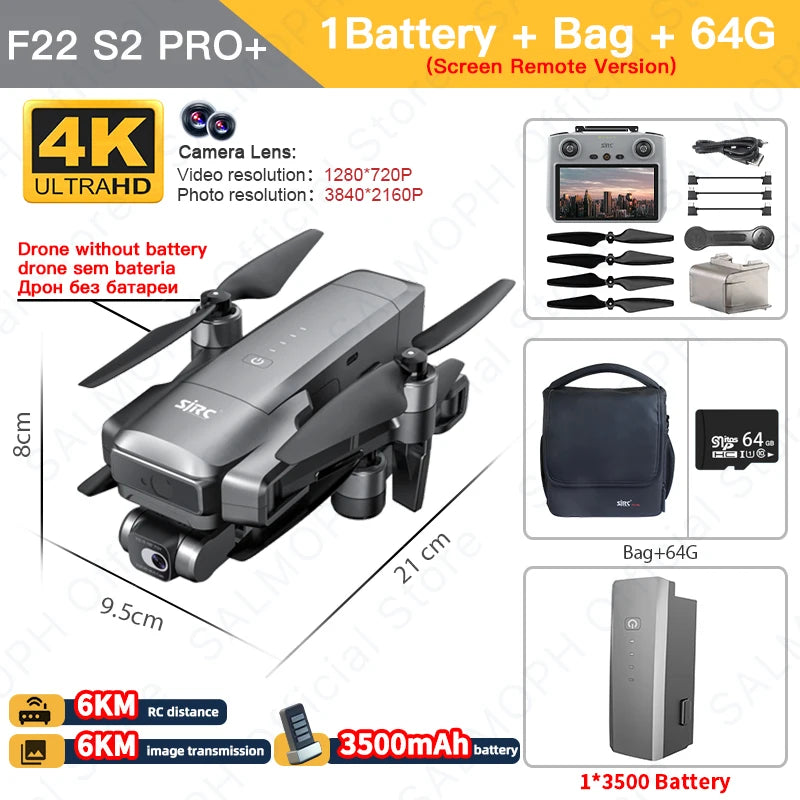 SJRC F22 S2 PRO+ Drone Professional  With 2-axis Gimbal  4K EIS Camera GPS 6KM  FPV Obstacle Avoidance Blussless 40Mins RC Dron