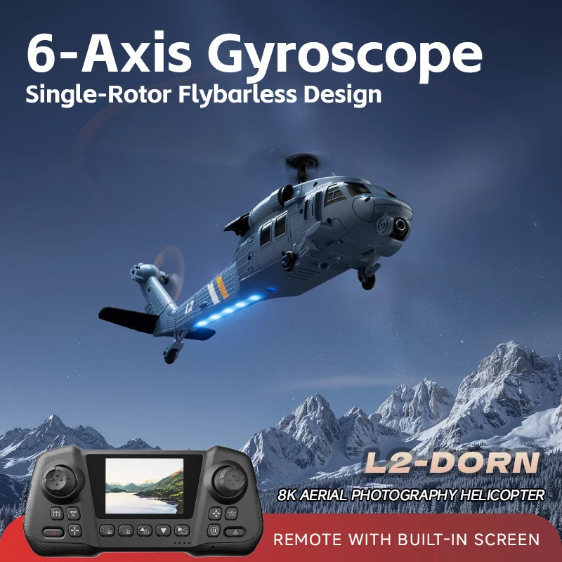 4DRC L2  RC Helicopter 2.4G 6-Aixs Gyroscope 4CH Altitude Hold 8K Aerial Helicopter Toys With Screen Remote for Children Gifts