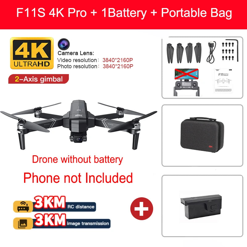 SJRC F11 Pro 4K F11s Pro 4K Camera Drone GPS 5G FPV HD 2 Axis Stabilized Gimbal EIS Professional Brushless Quadcopter RC Dron