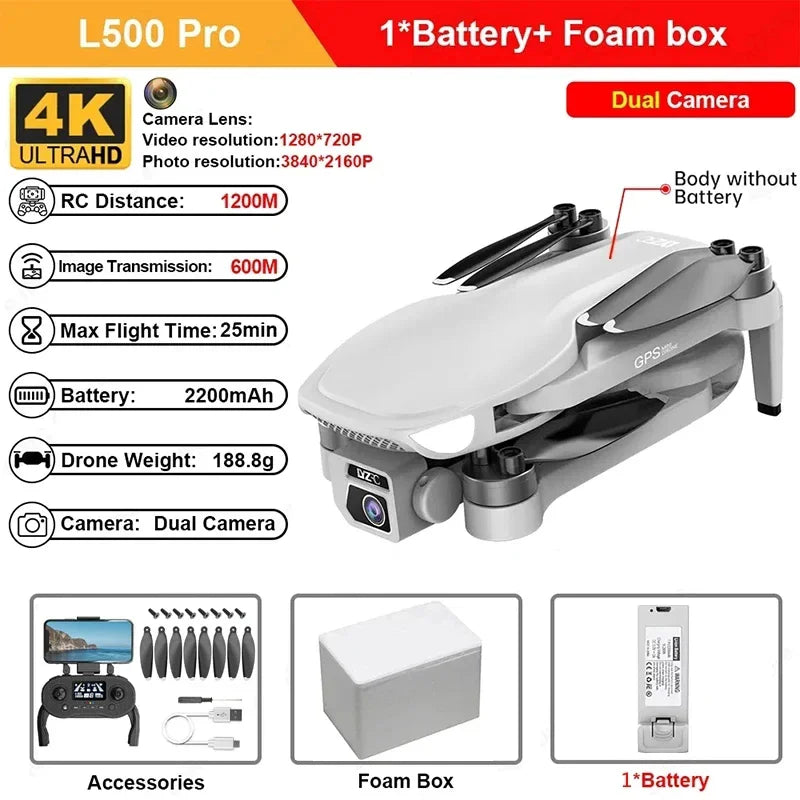 L500 PRO MAX GPS Drone 4K Professional HD Dual Camera 5G WIFI 360°Obstacle Avoidance Brushless Motor RC Quadcopter FPV Drones