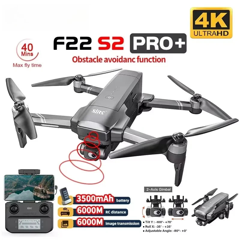 SJRC F22 S2 PRO+ Drone Professional  With 2-axis Gimbal  4K EIS Camera GPS 6KM  FPV Obstacle Avoidance Blussless 40Mins RC Dron