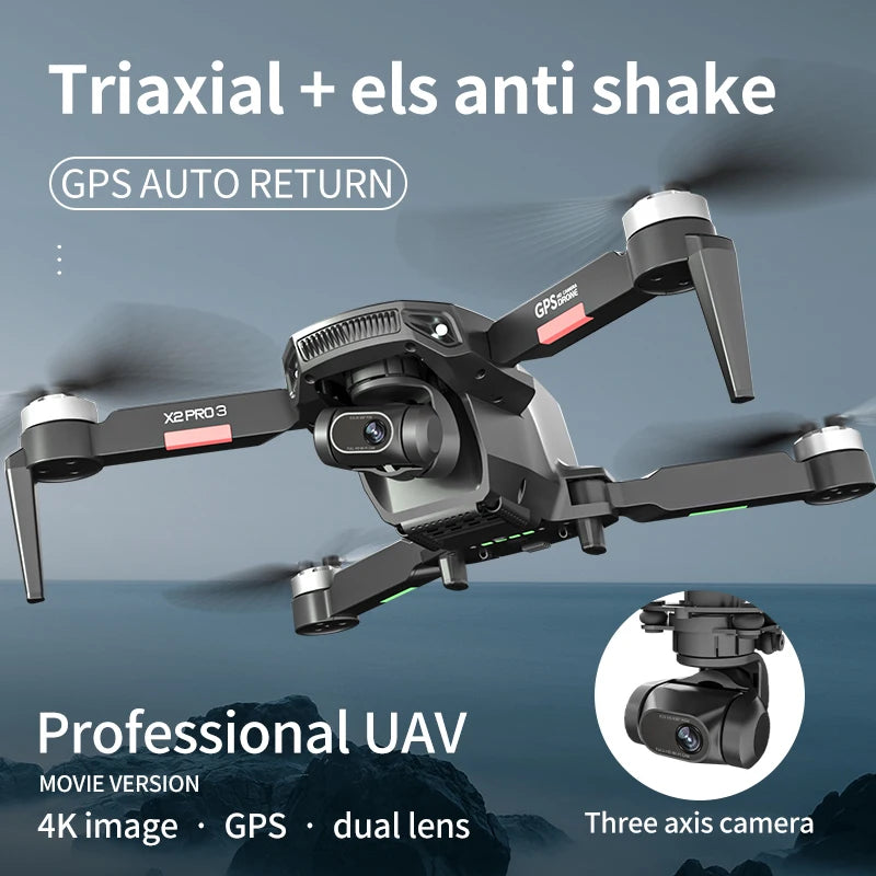 X2 Pro 3 Drone 4K Profesional 3-Axis Gimbal 4K Hd Dual Camera 5G GPS Dron Wifi FPV Brushless Motor RC Quadcopter VS L106 Pro