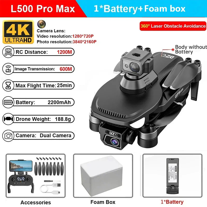 L500 PRO MAX GPS Drone 4K Professional HD Dual Camera 5G WIFI 360°Obstacle Avoidance Brushless Motor RC Quadcopter FPV Drones