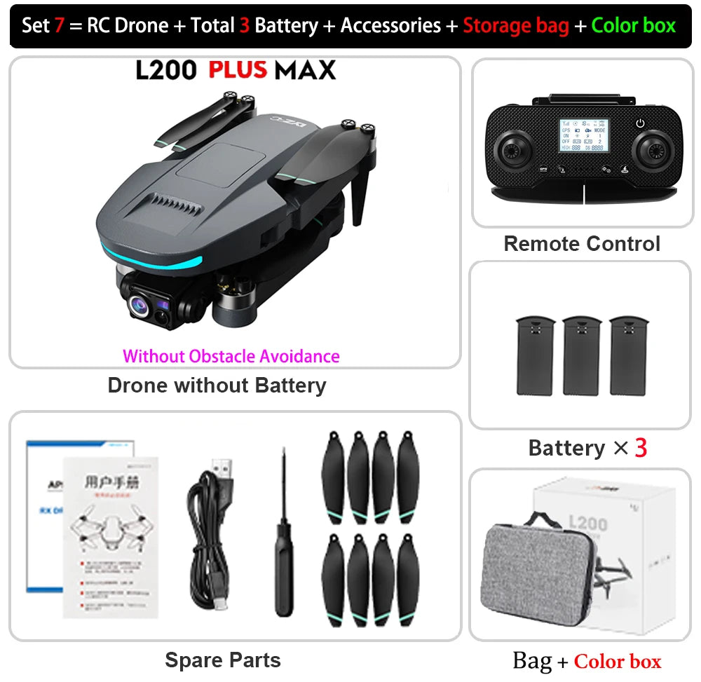 NEW L200 PLUS MAX GPS Drone 5G WiFi FPV 4K HD Camera 3-Axis Gimbal 360 Obstacle Avoidance 249g MINI Brushless RC Quadcopter Toys