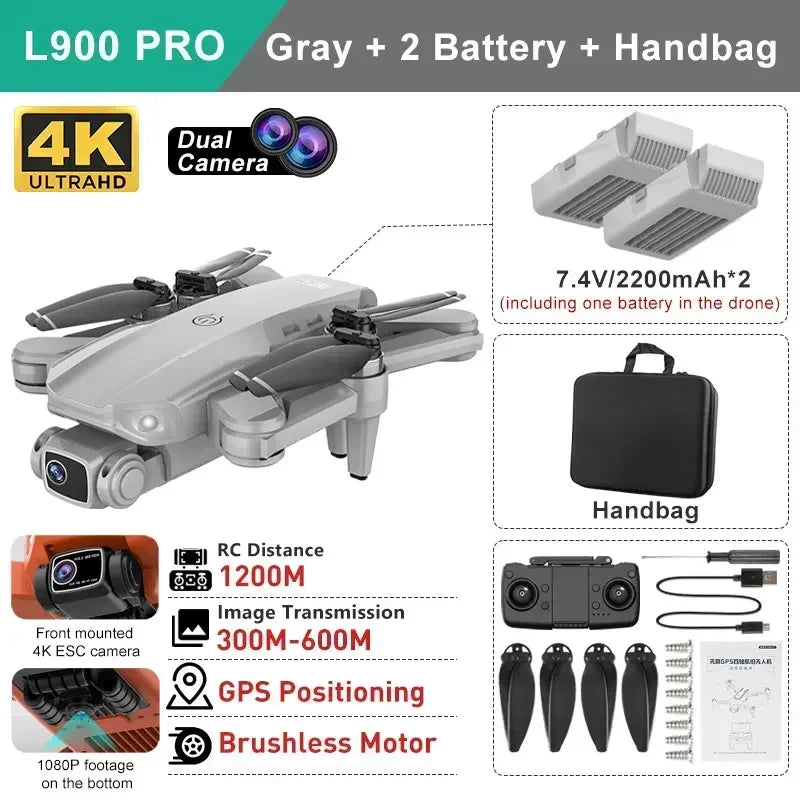 LYZRC L900 pro GPS Drone with 4K HD Dual Camera 5G Brushless Quadcopter RC Aircraft Foldable WIFI Photography Cam