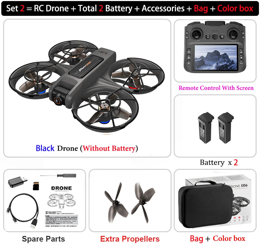 S156 Drone HD Dual-Camera Aerial Photography Remote Control with Screen Aircraft Optical Flow Hover Brushless RC Quadcopter Toy