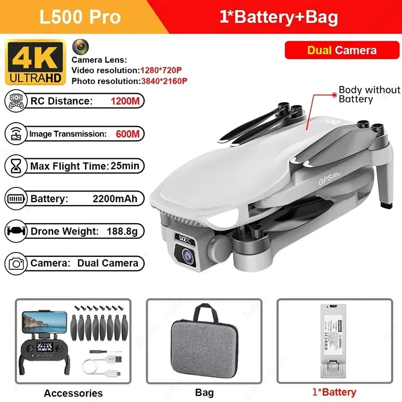 L500 PRO MAX GPS Drone 4K Professional HD Dual Camera 5G WIFI 360°Obstacle Avoidance Brushless Motor RC Quadcopter FPV Drones