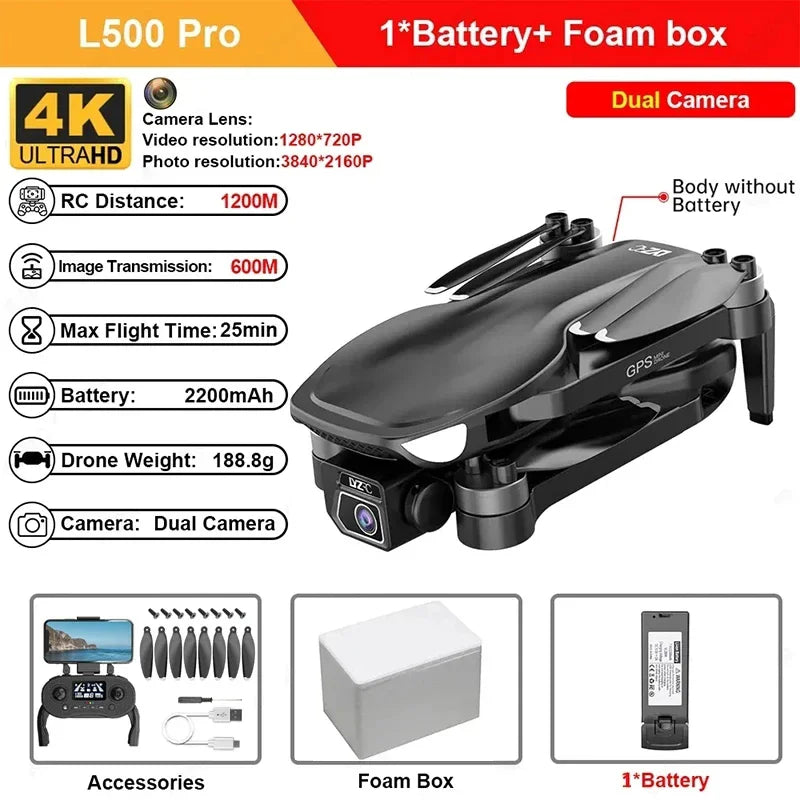 L500 PRO MAX GPS Drone 4K Professional HD Dual Camera 5G WIFI 360°Obstacle Avoidance Brushless Motor RC Quadcopter FPV Drones
