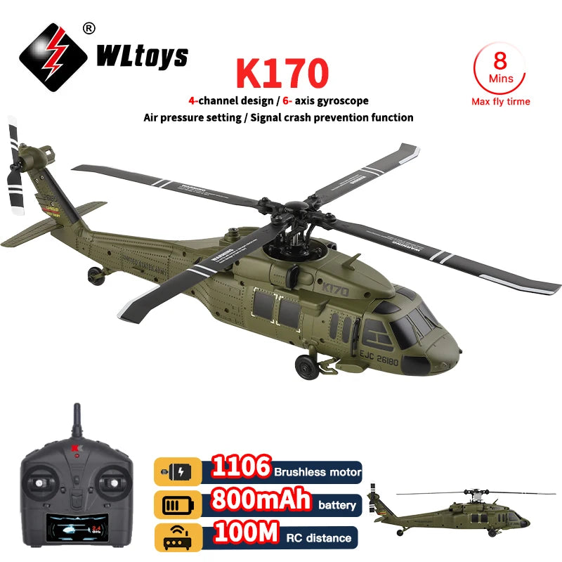 WLtoys K170 RC Helicopter 2.4G 6-Aixs Gyroscope 4CH Altitude Hold Optical Flow Remote Control Helicopter Toys for Children