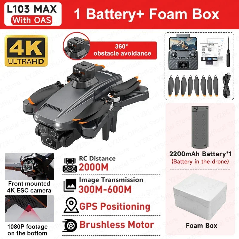 LYZRC L103 MAX GPS Brushless Motor Drone Professional HD Dual Camera 360° Laser OAS 5G Wifi FPV Foldable RC Aerial Helicopter