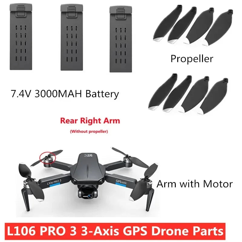 7.4V 3000MAH battery propeller For L106 PRO 3 GPS 4K RC Drone Spare parts L106 PRO3 RC Drone battery L106 PRO Drone Blades Motor