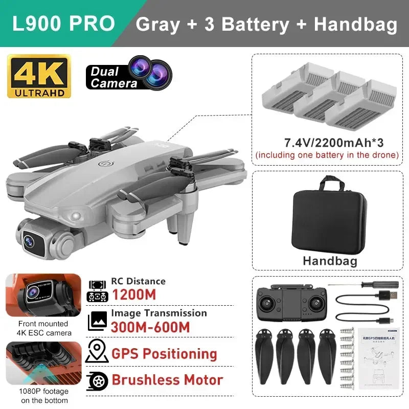 LYZRC L900 pro GPS Drone with 4K HD Dual Camera 5G Brushless Quadcopter RC Aircraft Foldable WIFI Photography Cam