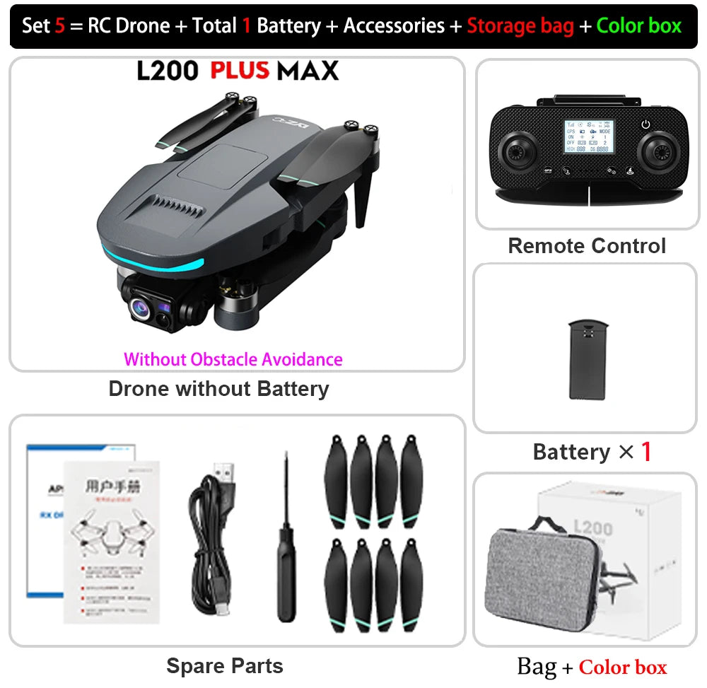 NEW L200 PLUS MAX GPS Drone 5G WiFi FPV 4K HD Camera 3-Axis Gimbal 360 Obstacle Avoidance 249g MINI Brushless RC Quadcopter Toys