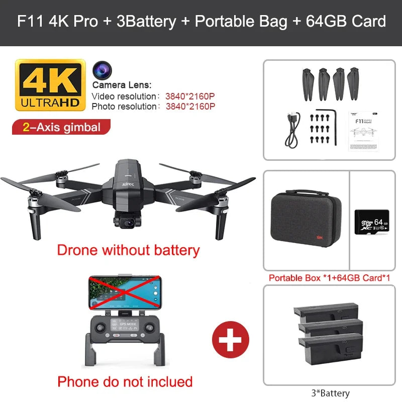 SJRC F11 Pro 4K F11s Pro 4K Camera Drone GPS 5G FPV HD 2 Axis Stabilized Gimbal EIS Professional Brushless Quadcopter RC Dron