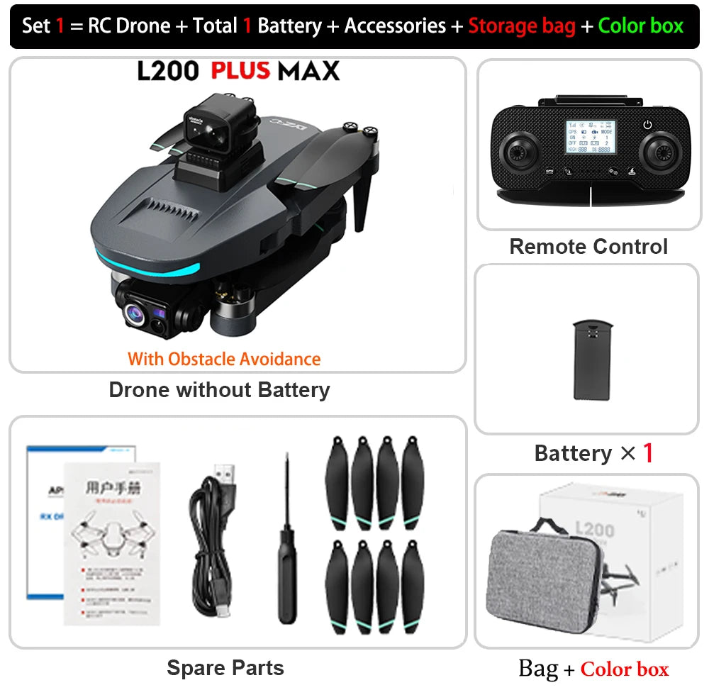 NEW L200 PLUS MAX GPS Drone 5G WiFi FPV 4K HD Camera 3-Axis Gimbal 360 Obstacle Avoidance 249g MINI Brushless RC Quadcopter Toys