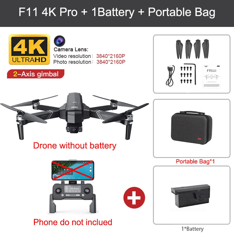 SJRC F11 Pro 4K F11s Pro 4K Camera Drone GPS 5G FPV HD 2 Axis Stabilized Gimbal EIS Professional Brushless Quadcopter RC Dron
