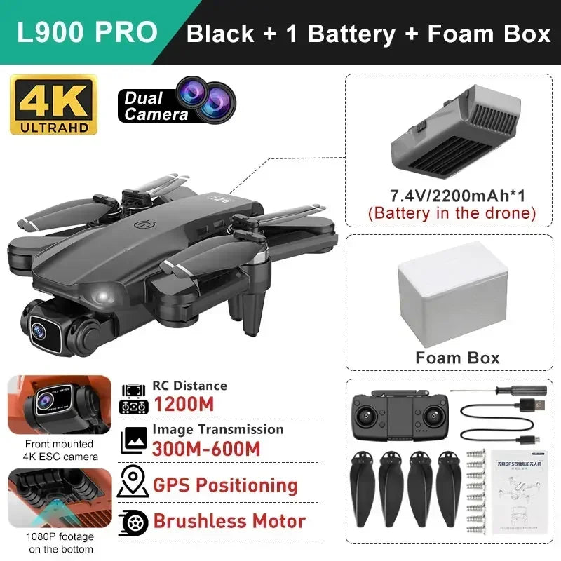LYZRC L900 pro GPS Drone with 4K HD Dual Camera 5G Brushless Quadcopter RC Aircraft Foldable WIFI Photography Cam