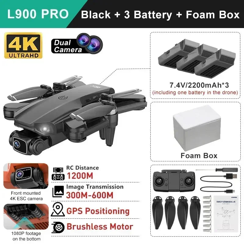 LYZRC L900 pro GPS Drone with 4K HD Dual Camera 5G Brushless Quadcopter RC Aircraft Foldable WIFI Photography Cam