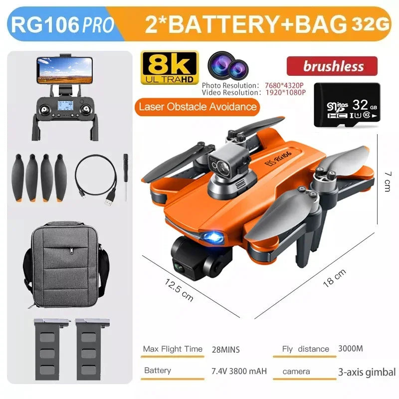 RG106 PRO Drone 8k Dual Camera Profesional GPS Drones With 3 Axis Brushless Rc Helicopter 5G WiFi Fpv Drones Quadcopter Toy