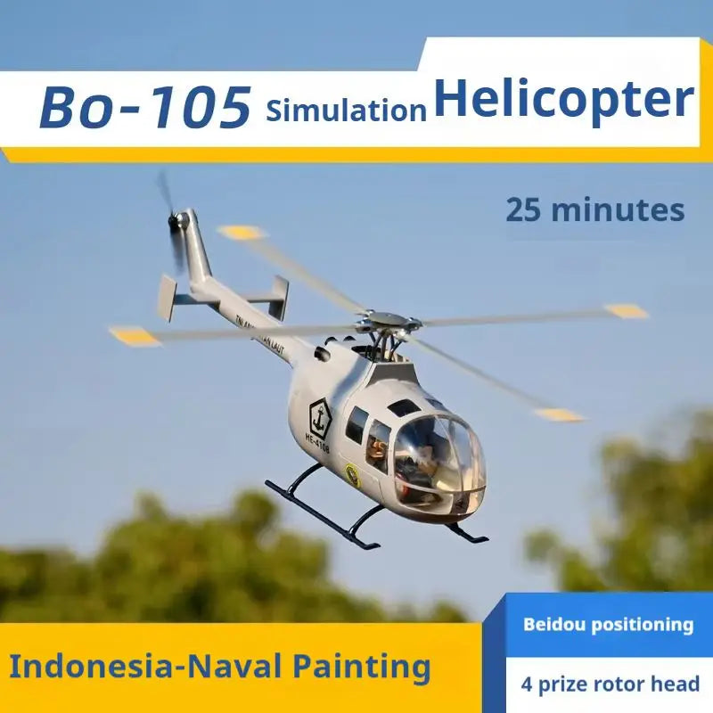 FLYWING 470 BO105 Navy Painted Simulation Remote Control Model Helicopter GPS Positioning Automatic Return RTF BO-105 Helicopter
