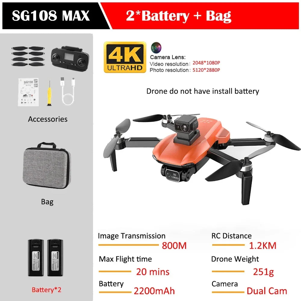 SG108 Max Drone Professional Foldable RC Quadcopter with 4K Camera Brushless Motor 5G GPS Obstacle Avoidance Helicopter Toy