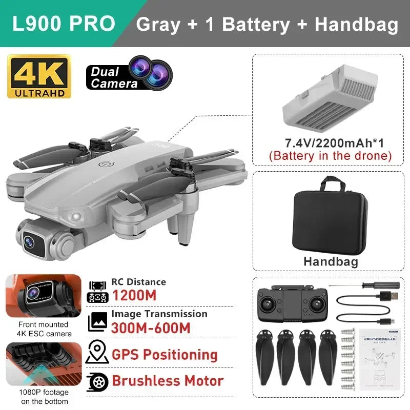LYZRC L900 pro GPS Drone with 4K HD Dual Camera 5G Brushless Quadcopter RC Aircraft Foldable WIFI Photography Cam