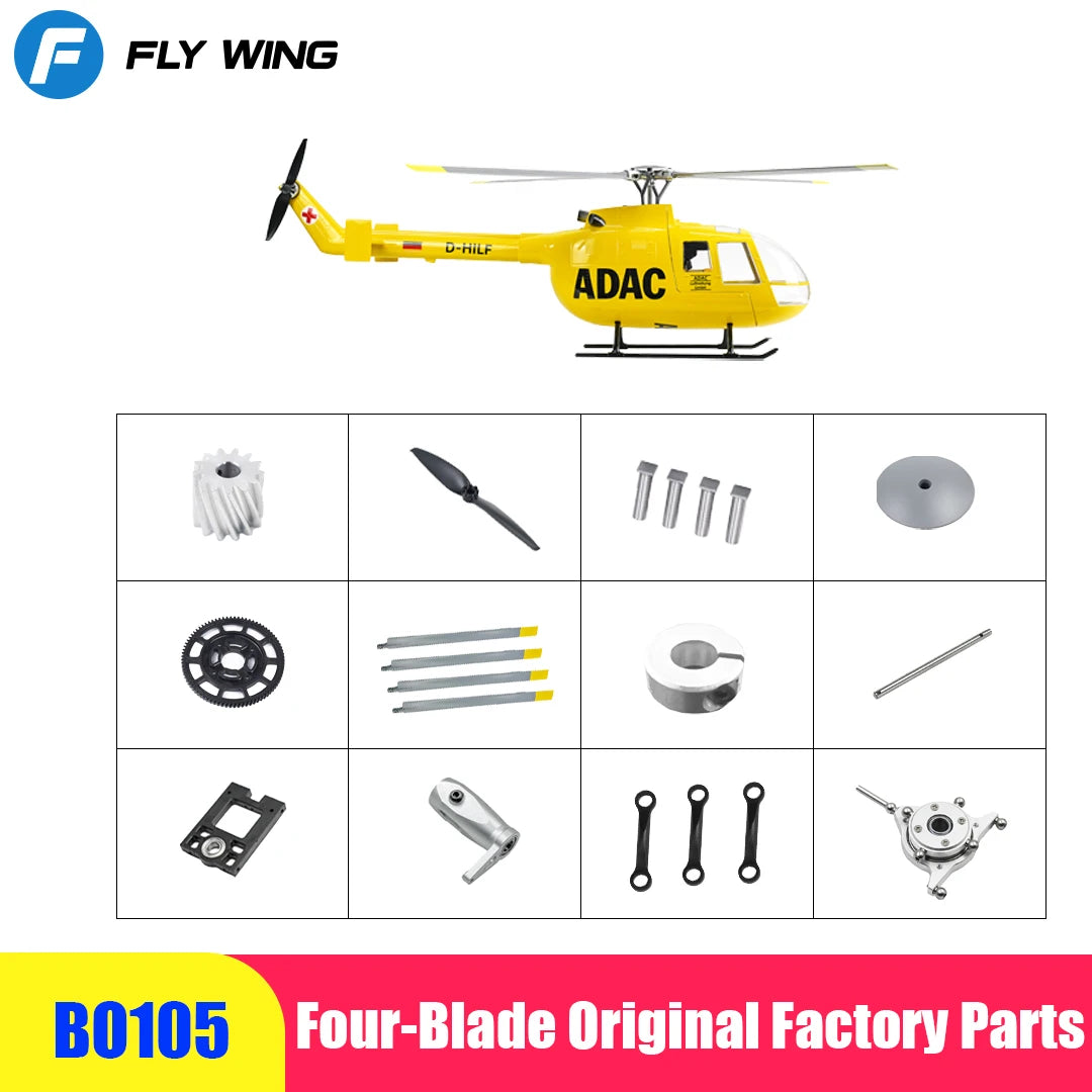 FLYWING BO105 RC helicopter parts Original Factory Battery Install Plate Tail Blade ESC Main Blade main shalf mainMotor RC Servo