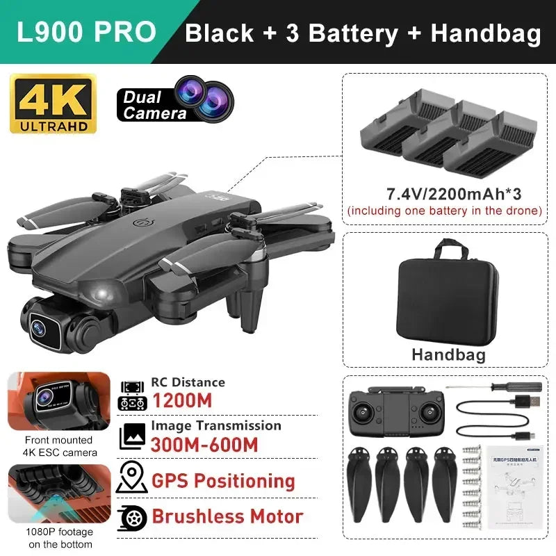 LYZRC L900 pro GPS Drone with 4K HD Dual Camera 5G Brushless Quadcopter RC Aircraft Foldable WIFI Photography Cam