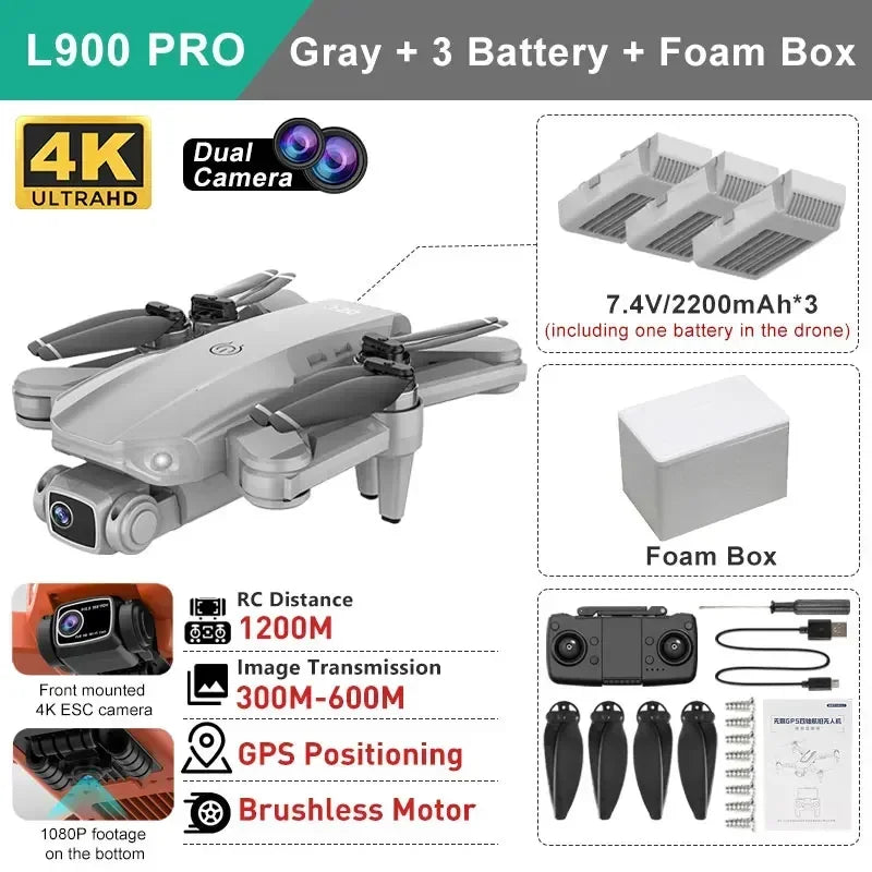 LYZRC L900 pro GPS Drone with 4K HD Dual Camera 5G Brushless Quadcopter RC Aircraft Foldable WIFI Photography Cam