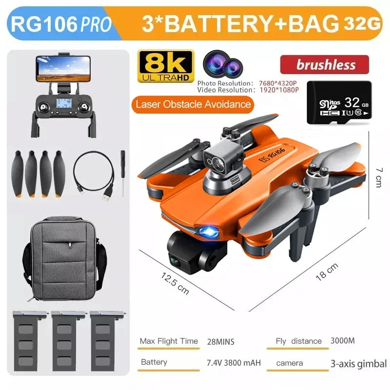 RG106 PRO Drone 8k Dual Camera Profesional GPS Drones With 3 Axis Brushless Rc Helicopter 5G WiFi Fpv Drones Quadcopter Toy