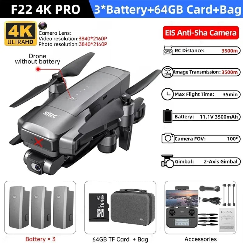 IN Stock SJRC F22 / F22S 4K Pro GPS Drone 4K Profesional RC Quadcopter With Camera 2 Axis Stabilized Gimbal 5G WiFi FPV Drones