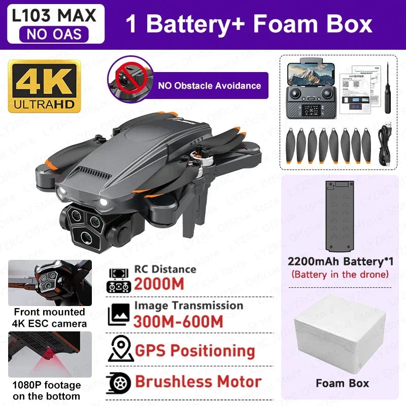 LYZRC L103 MAX GPS Brushless Motor Drone Professional HD Dual Camera 360° Laser OAS 5G Wifi FPV Foldable RC Aerial Helicopter