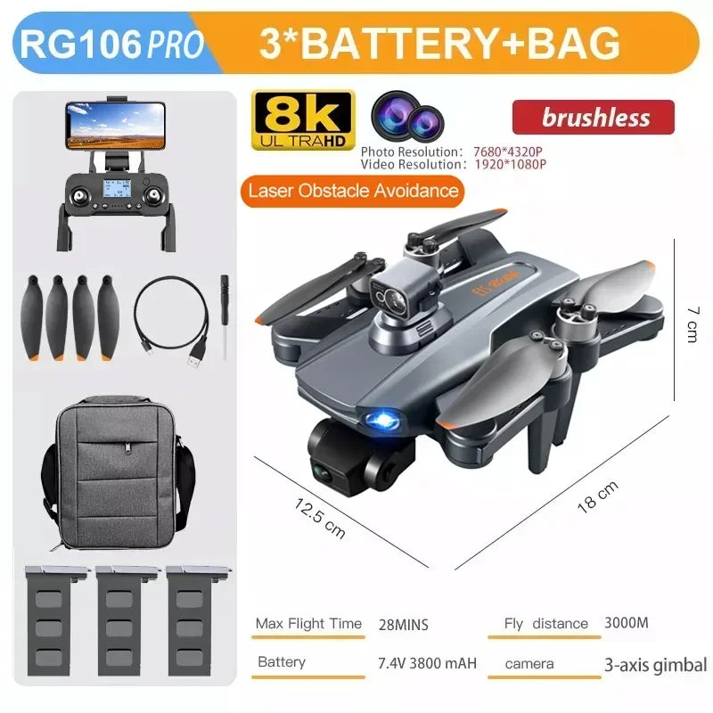 RG106 PRO Drone 8k Dual Camera Profesional GPS Drones With 3 Axis Brushless Rc Helicopter 5G WiFi Fpv Drones Quadcopter Toy