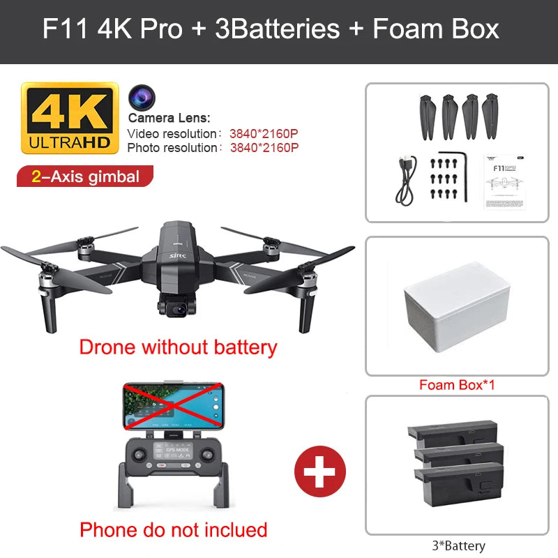 SJRC F11 Pro 4K F11s Pro 4K Camera Drone GPS 5G FPV HD 2 Axis Stabilized Gimbal EIS Professional Brushless Quadcopter RC Dron