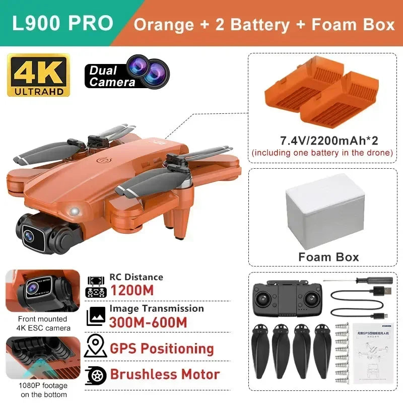 LYZRC L900 pro GPS Drone with 4K HD Dual Camera 5G Brushless Quadcopter RC Aircraft Foldable WIFI Photography Cam
