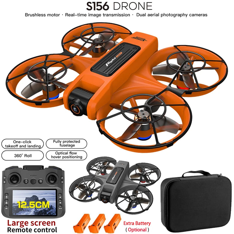 S156 Drone HD Dual-Camera Aerial Photography Remote Control with Screen Aircraft Optical Flow Hover Brushless RC Quadcopter Toy