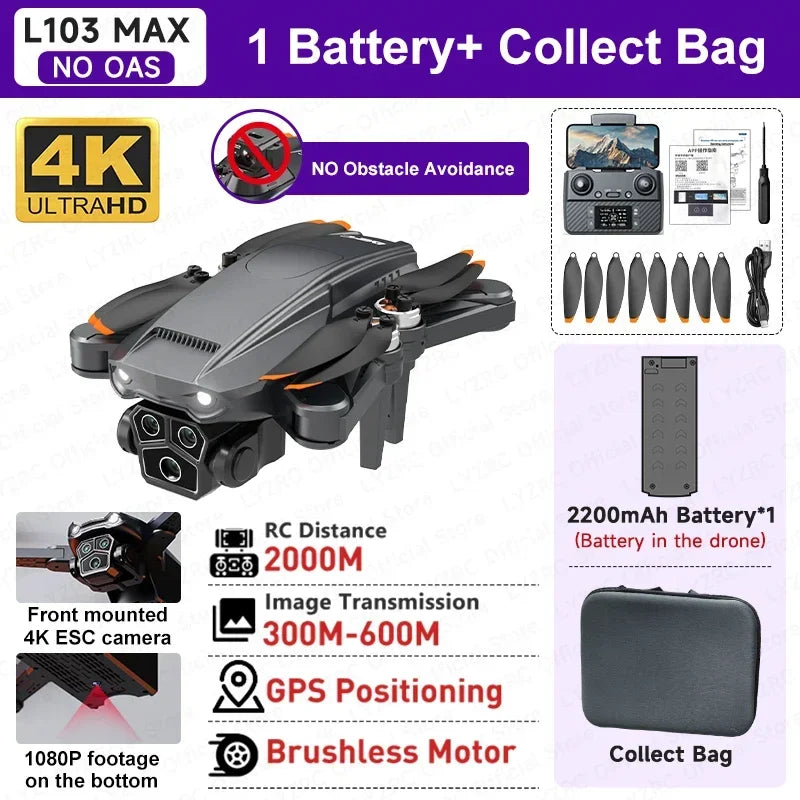 LYZRC L103 MAX GPS Brushless Motor Drone Professional HD Dual Camera 360° Laser OAS 5G Wifi FPV Foldable RC Aerial Helicopter