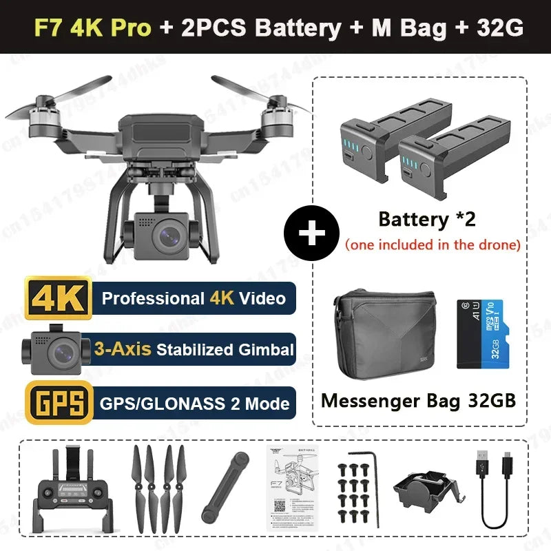 SJRC F7 4K PRO Camera Drone GPS HD 5G WiFi FPV 3KM 3 Axis Gimbal EIS Professional Brushless Quadcopter With Cam RC Foldable Dron